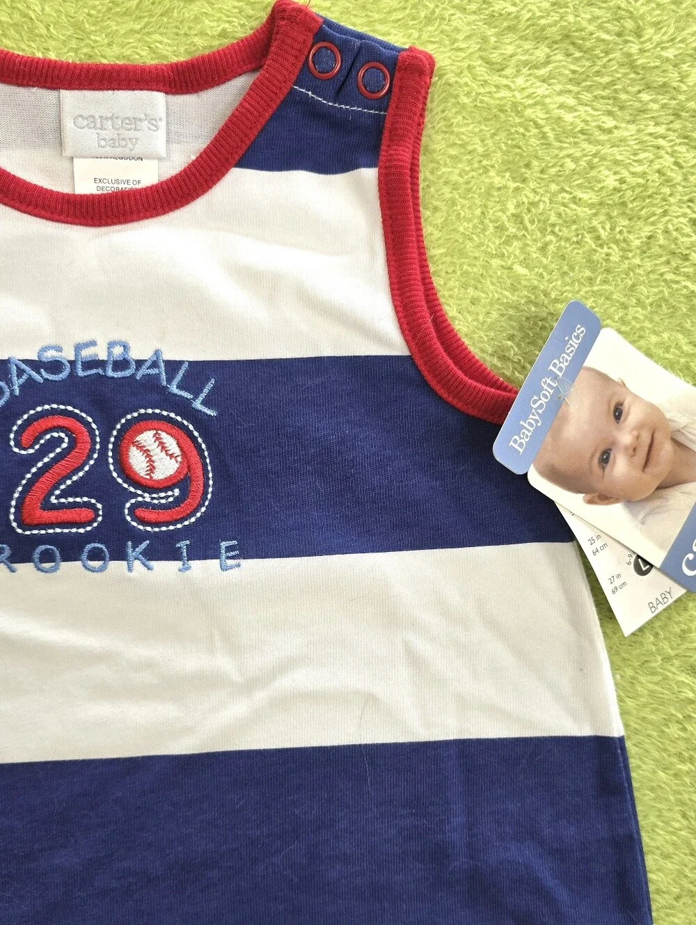 NWT 3-6M Baby BOYS Short ROMPER Red White & Blue STRIPED BASEBALL COTTON (Q3)